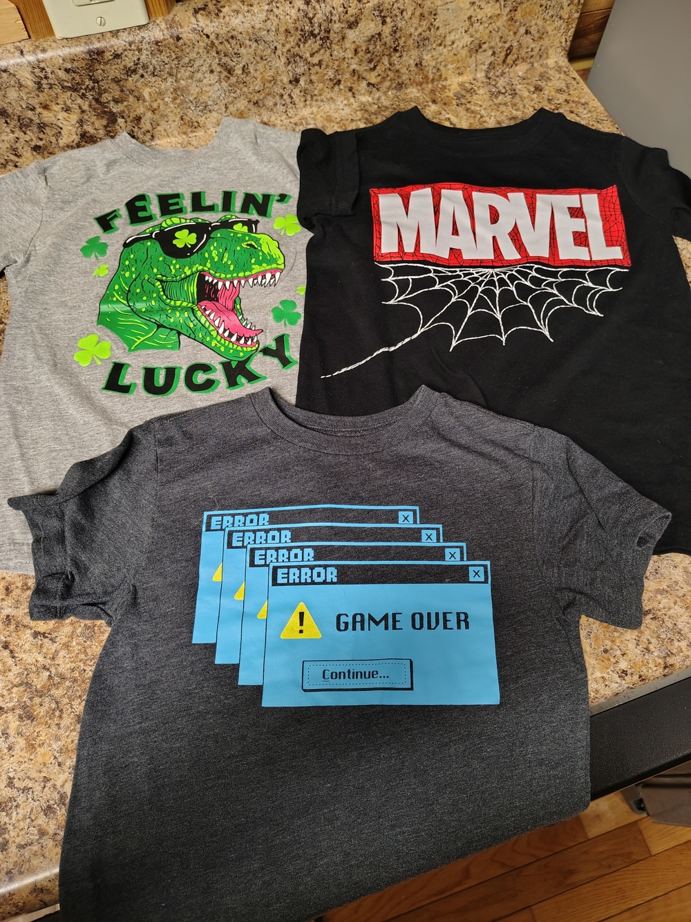 Marvel Kids Black Spider Web Logo, Game Over And Feeling Lucky Tee